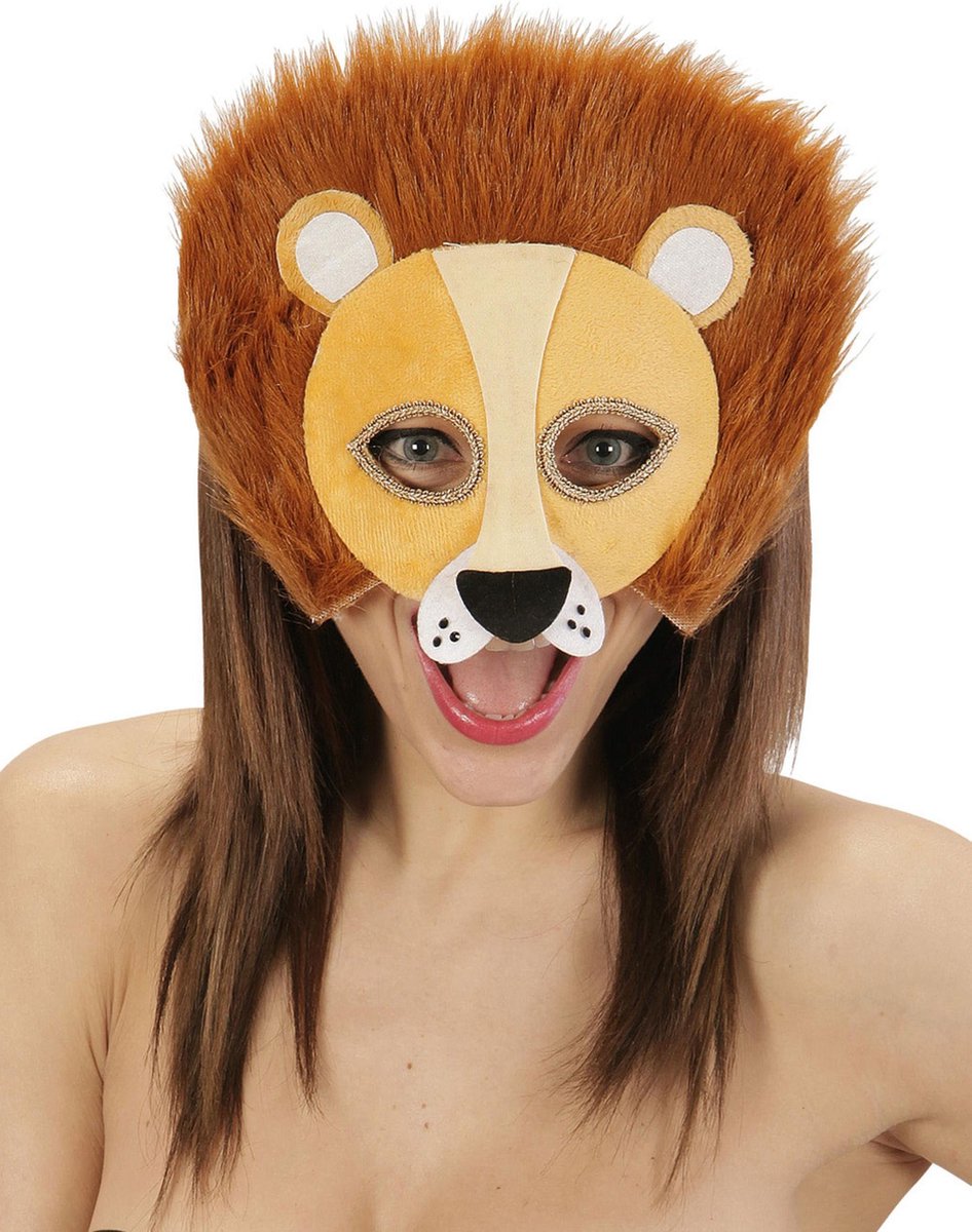 WIDMANN - Pluche leeuwen halfmasker voor volwassenen - Maskers > Half maskers